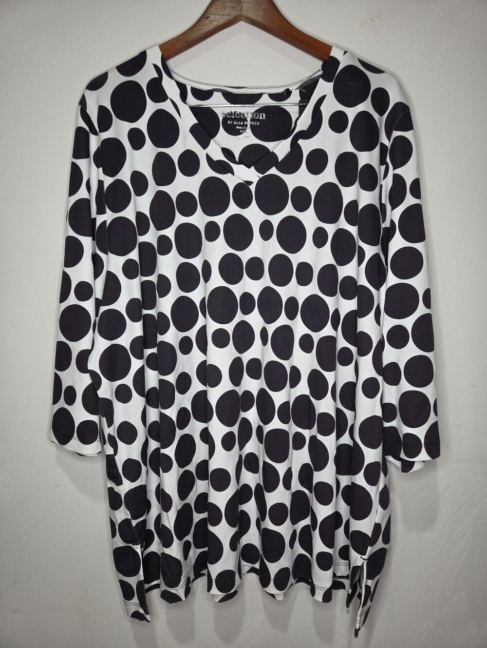 New Ulla Popkin Pima Cotton Polka Dot V Neck Tunic Size 3X 24/26